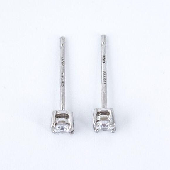 Sterling Silver Cubic Zirconia Stud Earrings | Everyday Jewelry | Vintage - Picture 3 of 5